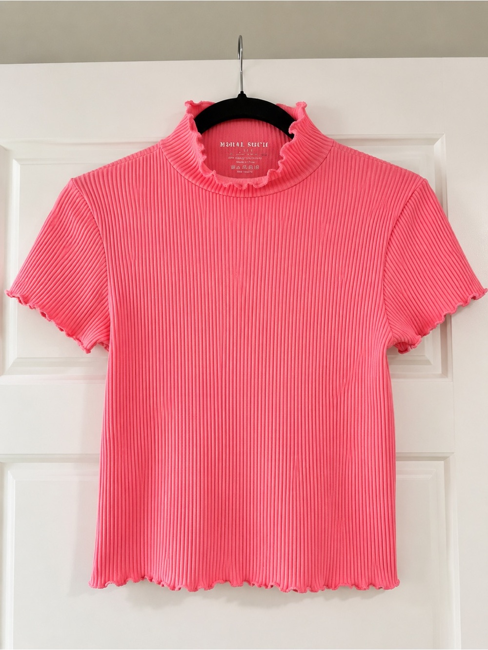 Moral Society Pink Ribbed Mock Neck Top M/L
